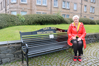 Cllr Francesca Brennan at the new Breathing Space bench at the waterfront in Greenock
